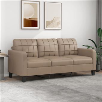 Sofá de 3 Lugares vidaXL | 180 cm | couro artificial cor cappuccino - 1