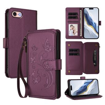 Capa tipo Carteira FOXDOCK para iPhone SE 2020/SE 2022 | Porta-cartões | Alça de Mão | Roxo escuro - 1
