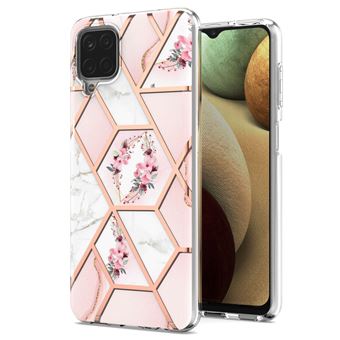 Capa Magunivers e TPU Padrão de flor de mármore de galvanoplastia de 2,0 mm IMD IML Mármore rosa/Flor para Samsung Galaxy A12 - 1