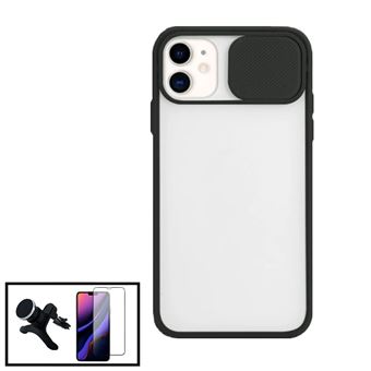 Kit Phonecare Capa Slide Window Anti Choque Frosted + Película 5D Full Cover + Suporte Magnético Reforçado de Carro para Apple iPhone SE 2022 - Preto - 1