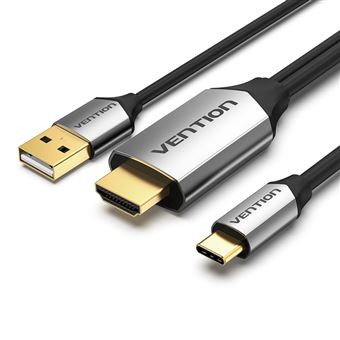 Cabo Adaptador Vention | Conversor Tipo-C para HDMI | Fonte de Alimentação USB | 2 m - Preto Metalizado - 1