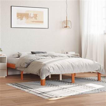 Estrutura de cama vidaXL | 140x190 cm | madeira pinho maciça castanho cera - 1