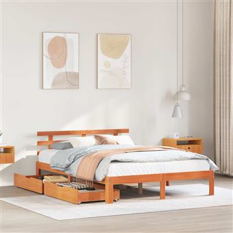 Estrutura de cama com gavetas vidaXL | 150x200 cm | pinho maciço castanho-mel - 1