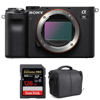Câmara Sony Alpha a7C Corpo Preto + SanDisk 128GB Extreme PRO UHS-II SDXC 300 MB/s + Bolsa - Preto - 1