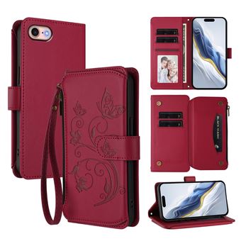 Capa tipo Carteira FOXDOCK para iPhone SE 2020/SE 2022 | Porta-cartões | Alça de Mão | Vermelho - 1