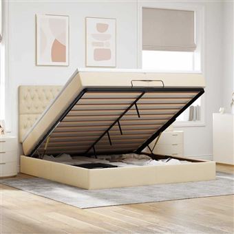 Estrutura de cama otomana com colchões vidaXL | tecido creme 200x200cm - 1