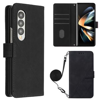 Capa PU padrão de linhas com suporte e alça de ombro Magunivers para Samsung Galaxy Z Fold4 5G - preto - 1