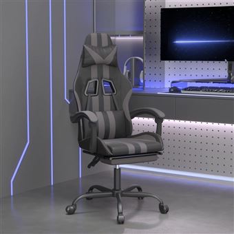 Cadeira de gaming giratória vidaXL com apoio de pés | couro artificial | preto/cinza - 1