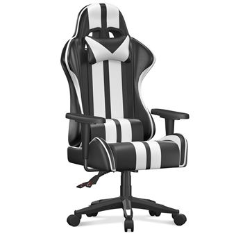 Cadeira Gaming Regulável Bigzzia com Almofada e Encosto Reclinável - Preto e branco - 1