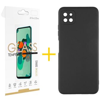 Conjunto skyhe 1 X Película de Vidro +  Capa skyhe para Samsung Galaxy A22 5G Silicone Líquido - Preto - 1
