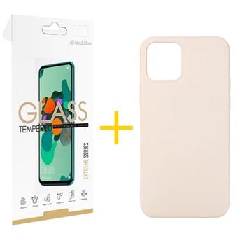 Conjunto Skyhe 1 X Película de Vidro + Capa para iPhone 13 Mini Silicone Líquido - Rosa-Creme - 1