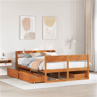 Cama sem Colchão vidaXL | 150x200 cm | madeira pinho maciça castanho-mel - 1