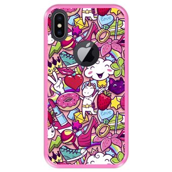 Capa Tpu Hapdey para Iphone X - Xs | Design Padrão de Grafite | Rabiscos de Estilo Feminino - Rosa