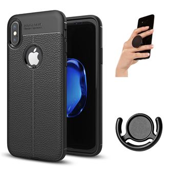 Capa PhoneShield Rugged Leather Anti-Choque + Popsocket + Suporte Multifunção para iPhone X - Preto