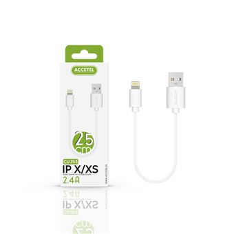 Cabo Lightning Accetel CU-253 para Apple iPhone 12 Pro 25cm. 2.4A - Branco - 1