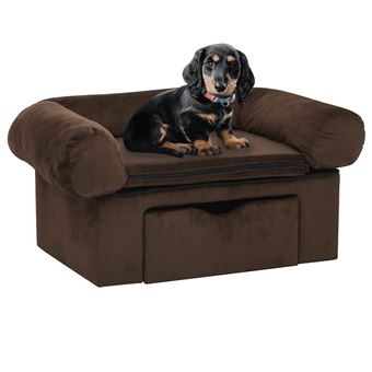 Sofá para Cães vidaXL com Gaveta | 75x50x38 cm | Peluche Castanho - 1