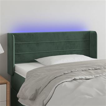 Cabeceira de cama vidaXL com luzes LED veludo 103x16x78/88 cm verde-escuro - 1