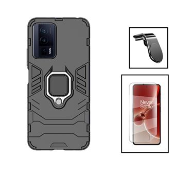 Kit Phonecare Película Hydrogel Full Cover Frente + Capa 3X1 Military Defender + Suporte Magnético L Safe Driving Carro para Xiaomi Poco F5 Pro - Preto - 1