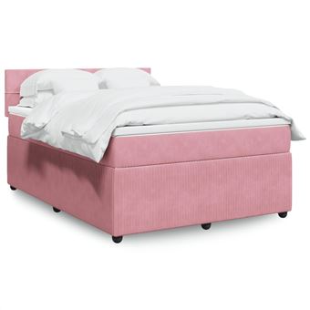 Cama com molas/colchão vidaXL | 160x200 cm | veludo rosa - 1