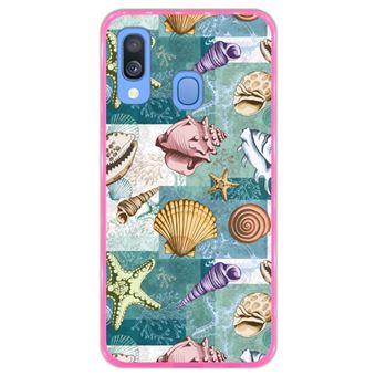 Capa Hapdey para Samsung Galaxy A40 2019 Design Conchas e Estrelas do Mar em Silicone Flexível e TPU Cor-de-Rosa