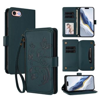Capa tipo Carteira FOXDOCK para iPhone SE 2020/SE 2022 | Porta-cartões | Alça de Mão | Verde escuro - 1