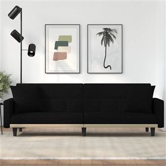 Sofá-cama vidaXL com almofadões tecido preto - 1
