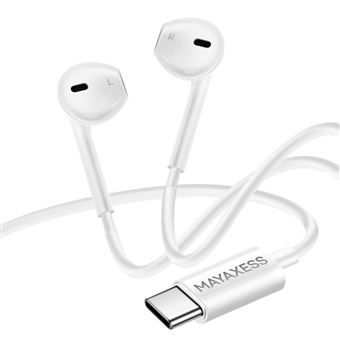 Auriculares com Fio USB-C Mayaxess | Compatível com iPhone 17 com Microfone Integrado | Branco - 1