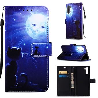 Capa Magunivers PU + TPU Impressão Padrão com Apoio Gato e Lua para Samsung Galaxy Note 10/Note 10 5G