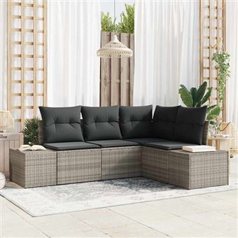 Conjunto de Sofá de Jardim vidaXL | 4 Peças | Cinzento-claro vime PE - 1