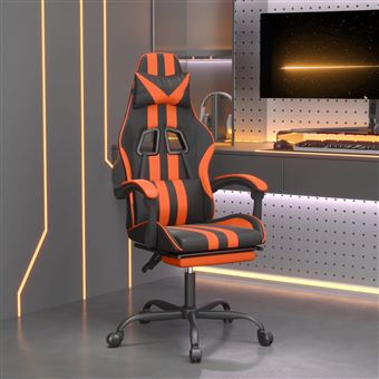 Cadeira gaming giratória com apoio Pés vidaXL | Couro artificial preto/laranja - 1