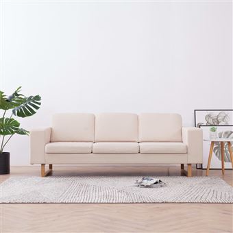 Sofá vidaXL de 3 Lugares em Tecido Creme - 1