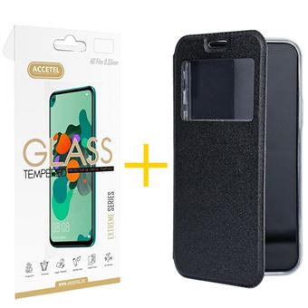 Pack 1 x Película de Vidro Temperado 2.5D + Capa Accetel para  Redmi A1 Gandy Flip Cover - Preto - 1
