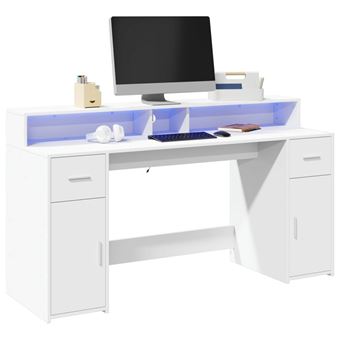 Secretária com luzes LED vidaXL | 140x55x91cm | derivados de madeira branco - 1