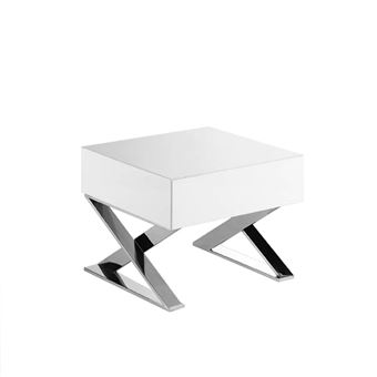 Mesa de Cabeceira Angel Cerda 7007 com Gaveta | MDF Lacada a Branco Brilhante Sobre Pés em Aço Inoxidável | 38 x 50 x 48 cm - 1