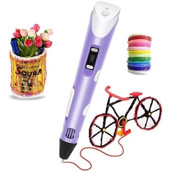 Caneta 3D Inteligente com Display LED com Carregamento USB, PLA e ABS e Filamento PLA Compatíveis | 3m x 12 Cores Roxa - 1