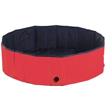 Piscina Dobrável Portátil PawHut para Animais de Estimação Cães Gatos | PVC Antideslizante | Multiusus | Ø120x30 cm - Vermelho - 1