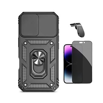 Kit Película de Vidro Temperado Privacidade + Capa de Proteção Militar Magnética Janela + Suporte de Carro Magnético L GIFT4ME para Apple iPhone 17 Pro Max | Preto - 1