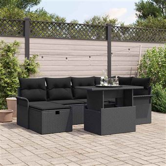 Conjunto de Sofá de Jardim vidaXL | 7 Peças | Preto Rattan Sintético - 1