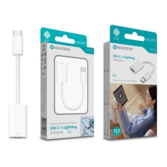 Adaptador USB-C para Lightning Novoteck HK-092 Suporte de Áudio e Design Durável com Revestimento em Tecido - 1