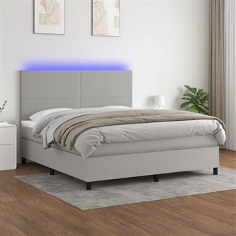 Cama box spring com colchão e LED vidaXL | 160x200 cm | tecido cinza-claro - 1