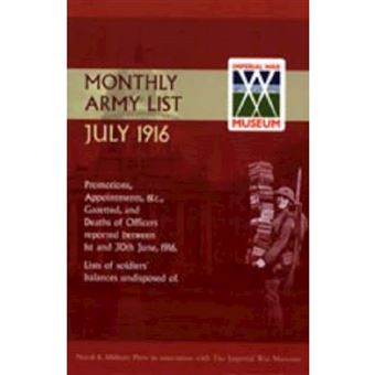 Supplement to the Monthly Army List July 1916 - Paperback - 2003 - 1