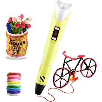 Caneta 3D Inteligente com Display LED com Carregamento USB, PLA e ABS e Filamento PLA Compatíveis | 3m x 12 Cores Amarelo - 1