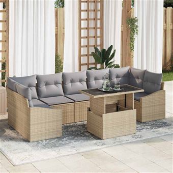 Conjunto de Sofá de Jardim vidaXL | 8 Peças | Bege Rattan Sintético - 1