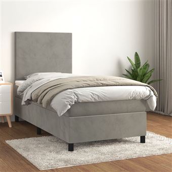 Cama com molas e colchão vidaXL | 90x200 cm | veludo cinza-claro - 1