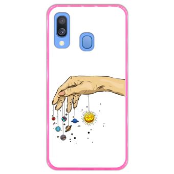 Capa Hapdey para Samsung Galaxy A40 2019 Design Planetas na Mão em Silicone Flexível e TPU Cor-de-Rosa