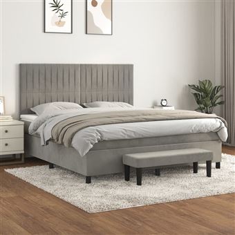 Cama com molas e colchão vidaXL | 180x200 cm | veludo cinzento-claro - 1