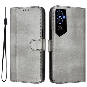 Capa FOXDOCK para Tecno Pova Neo 2 | Estilo Vintage | TPU com Textura de Pele Antiderrapante | Compartimentos para Cartões e Suporte | Cinza - 1