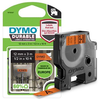 Etiquetadora DYMO D1 -Durable Etiquetas - preto na laranja - 12mm x 3m - 1