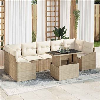 Conjunto de Sofá de Jardim com Almofada vidaXL | 8 Peças | Bege vime PE - 1