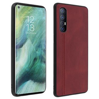 Capa Protetora Avizar para para Oppo Find X2 Neo Rígido | Silicone Efeito de couro - Vermelho - 1